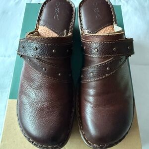 b.o.c Brown Leather Clogs with Studded Straps